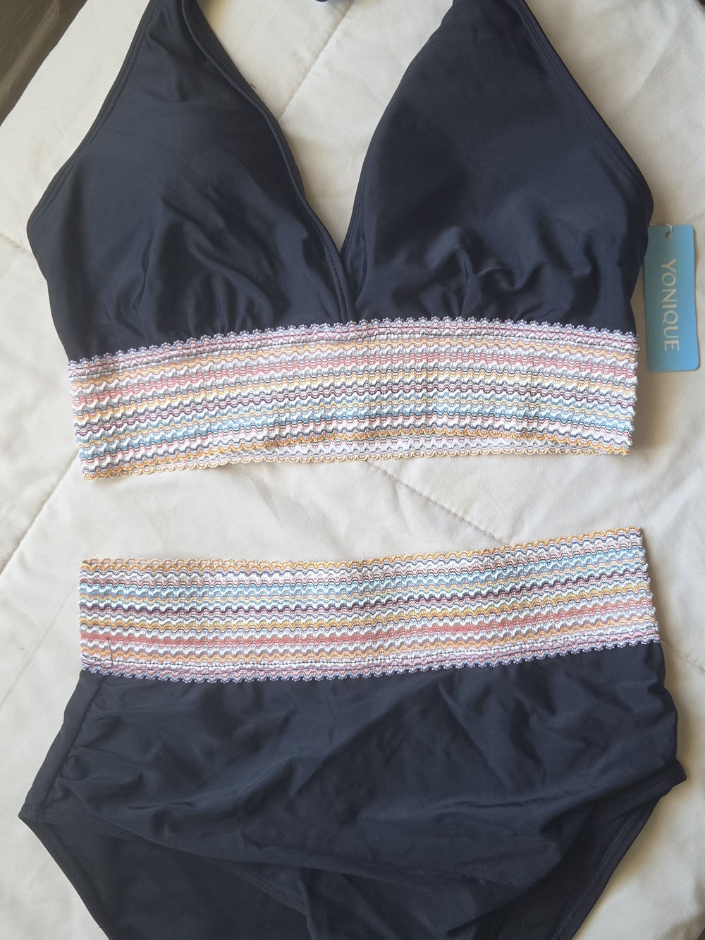 YONIQUE Black High Waisted Halter Bikini Set Size Small (NWT)